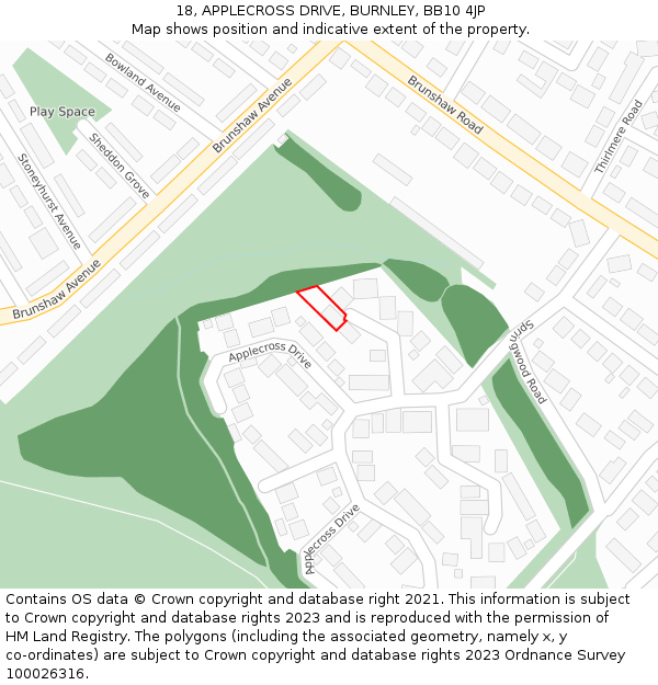 18, APPLECROSS DRIVE, BURNLEY, BB10 4JP: Location map and indicative extent of plot