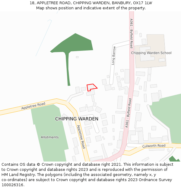 18, APPLETREE ROAD, CHIPPING WARDEN, BANBURY, OX17 1LW: Location map and indicative extent of plot