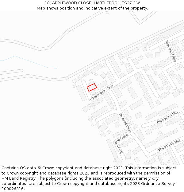 18, APPLEWOOD CLOSE, HARTLEPOOL, TS27 3JW: Location map and indicative extent of plot