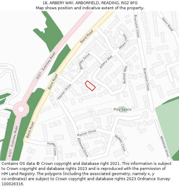 18, ARBERY WAY, ARBORFIELD, READING, RG2 9FG: Location map and indicative extent of plot