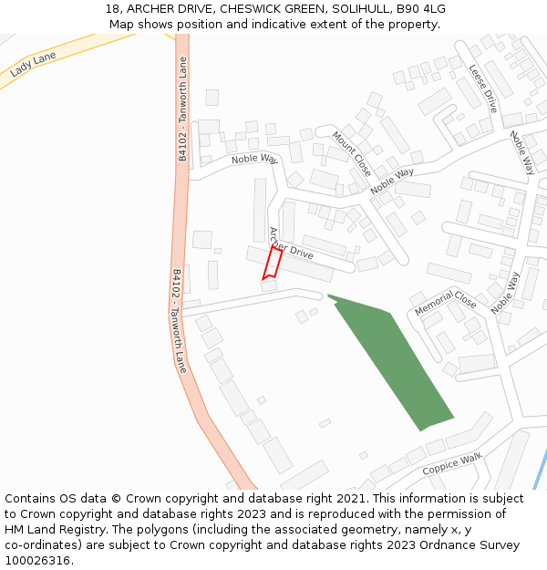 18, ARCHER DRIVE, CHESWICK GREEN, SOLIHULL, B90 4LG: Location map and indicative extent of plot