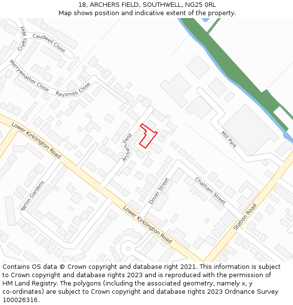 18, ARCHERS FIELD, SOUTHWELL, NG25 0RL: Location map and indicative extent of plot