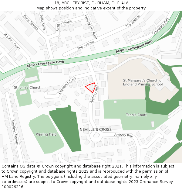 18, ARCHERY RISE, DURHAM, DH1 4LA: Location map and indicative extent of plot