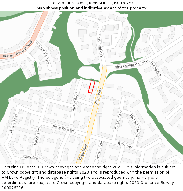 18, ARCHES ROAD, MANSFIELD, NG18 4YR: Location map and indicative extent of plot