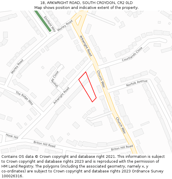 18, ARKWRIGHT ROAD, SOUTH CROYDON, CR2 0LD: Location map and indicative extent of plot