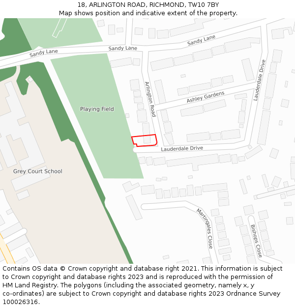 18, ARLINGTON ROAD, RICHMOND, TW10 7BY: Location map and indicative extent of plot