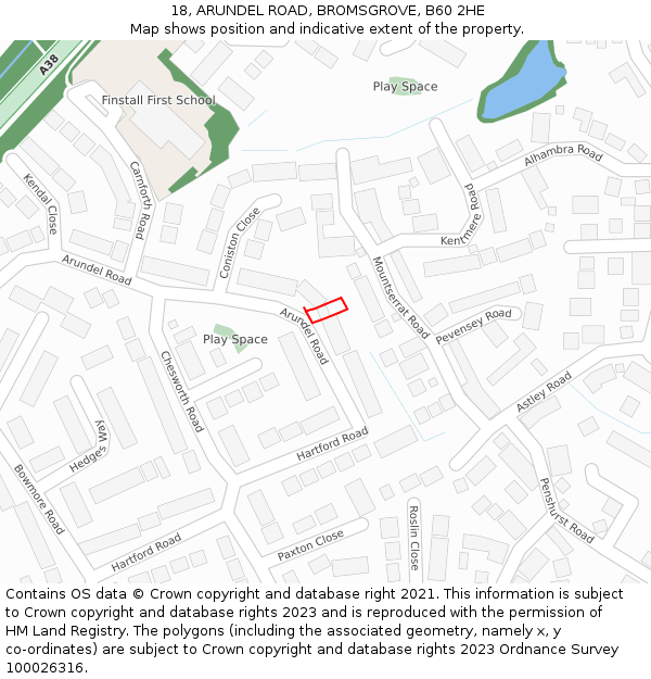 18, ARUNDEL ROAD, BROMSGROVE, B60 2HE: Location map and indicative extent of plot