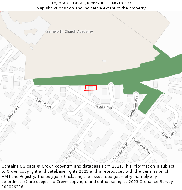 18, ASCOT DRIVE, MANSFIELD, NG18 3BX: Location map and indicative extent of plot