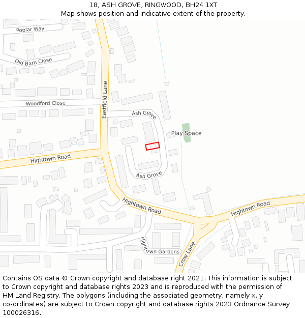 18, ASH GROVE, RINGWOOD, BH24 1XT: Location map and indicative extent of plot