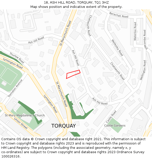 18, ASH HILL ROAD, TORQUAY, TQ1 3HZ: Location map and indicative extent of plot