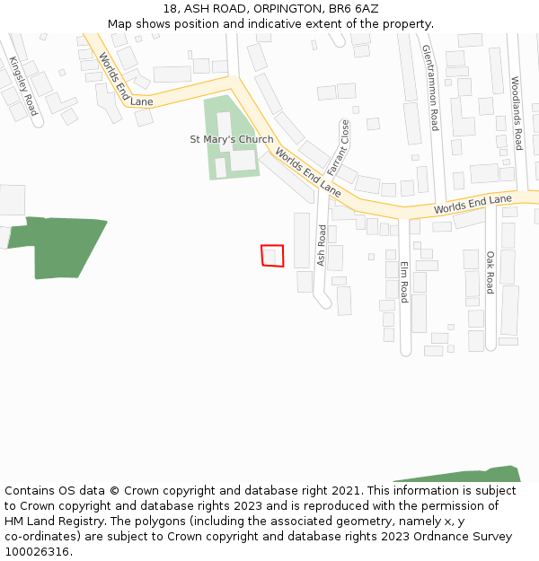 18, ASH ROAD, ORPINGTON, BR6 6AZ: Location map and indicative extent of plot