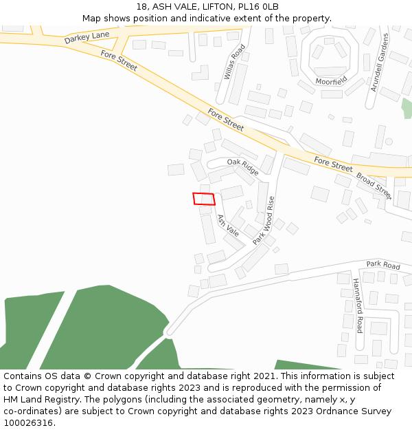 18, ASH VALE, LIFTON, PL16 0LB: Location map and indicative extent of plot