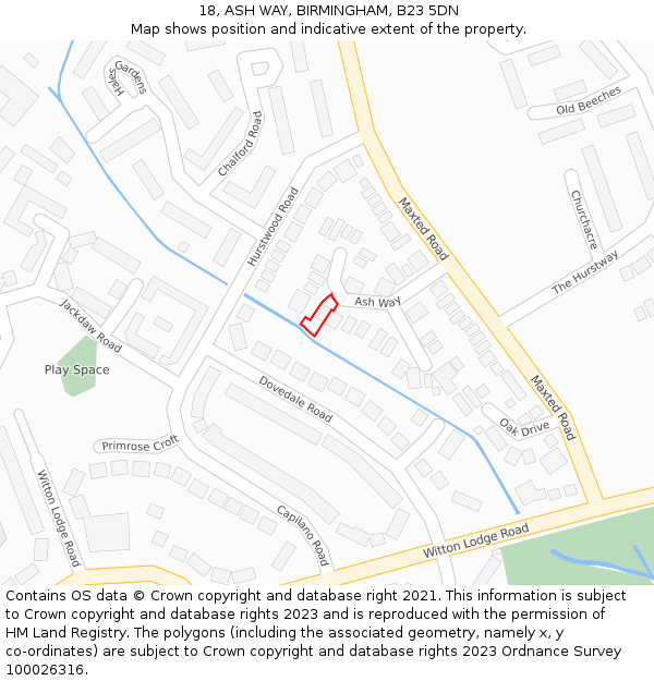 18, ASH WAY, BIRMINGHAM, B23 5DN: Location map and indicative extent of plot