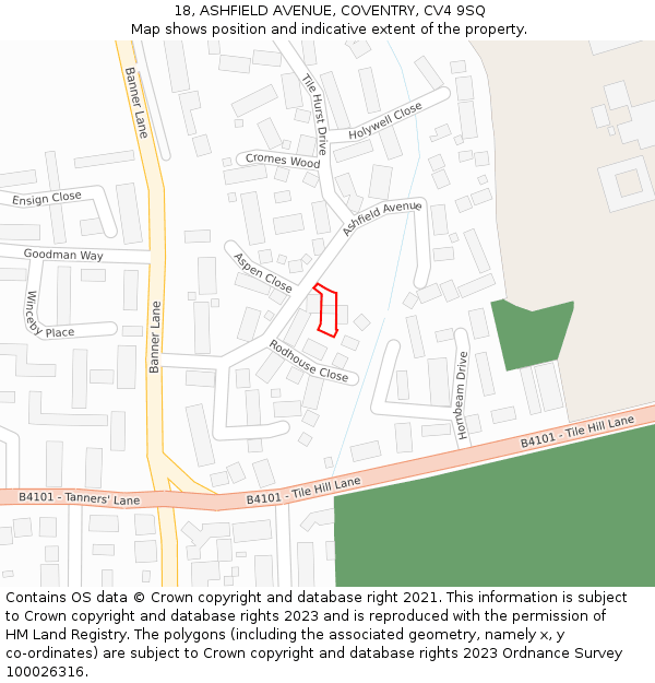 18, ASHFIELD AVENUE, COVENTRY, CV4 9SQ: Location map and indicative extent of plot