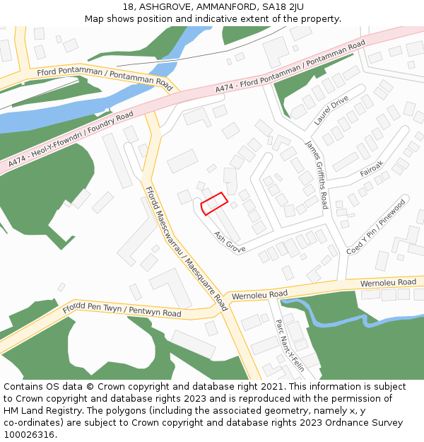 18, ASHGROVE, AMMANFORD, SA18 2JU: Location map and indicative extent of plot