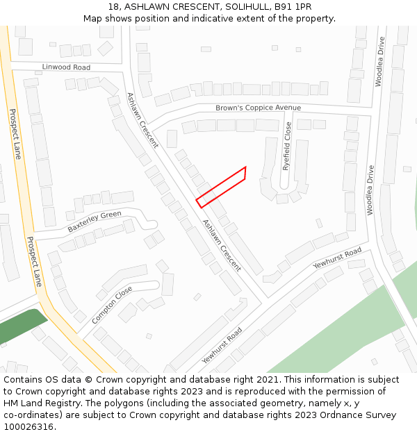 18, ASHLAWN CRESCENT, SOLIHULL, B91 1PR: Location map and indicative extent of plot