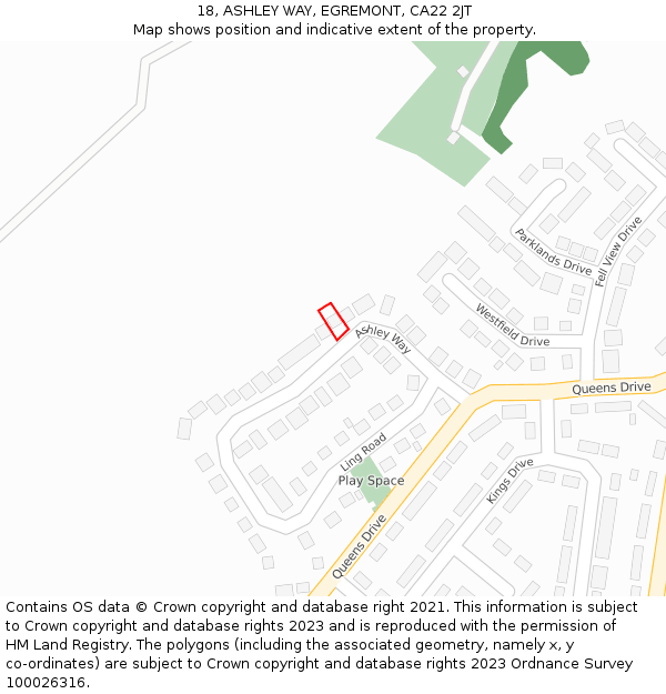 18, ASHLEY WAY, EGREMONT, CA22 2JT: Location map and indicative extent of plot