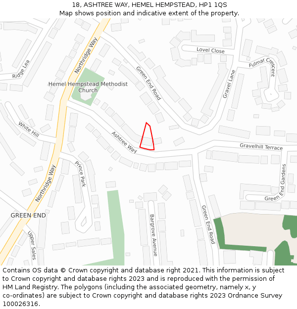 18, ASHTREE WAY, HEMEL HEMPSTEAD, HP1 1QS: Location map and indicative extent of plot