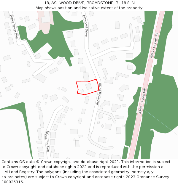 18, ASHWOOD DRIVE, BROADSTONE, BH18 8LN: Location map and indicative extent of plot