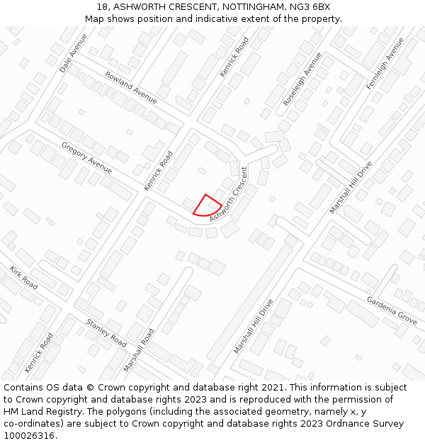 18, ASHWORTH CRESCENT, NOTTINGHAM, NG3 6BX: Location map and indicative extent of plot
