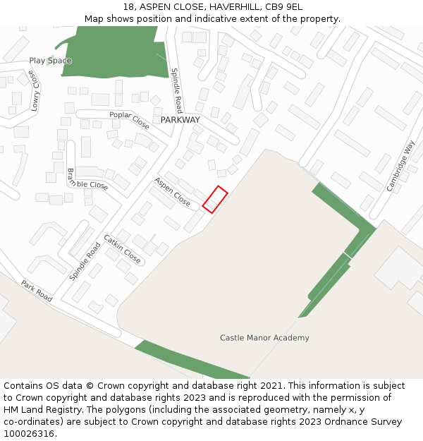 18, ASPEN CLOSE, HAVERHILL, CB9 9EL: Location map and indicative extent of plot