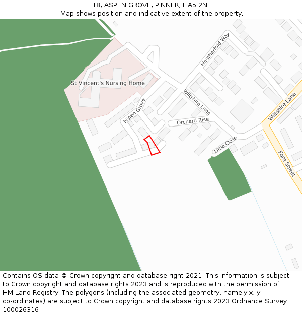 18, ASPEN GROVE, PINNER, HA5 2NL: Location map and indicative extent of plot