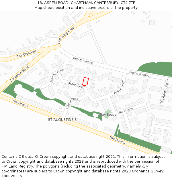 18, ASPEN ROAD, CHARTHAM, CANTERBURY, CT4 7TB: Location map and indicative extent of plot