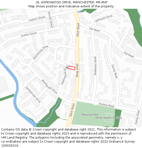 18, ASPENWOOD DRIVE, MANCHESTER, M9 8NP: Location map and indicative extent of plot