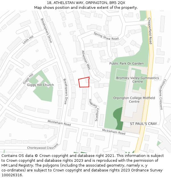 18, ATHELSTAN WAY, ORPINGTON, BR5 2QX: Location map and indicative extent of plot