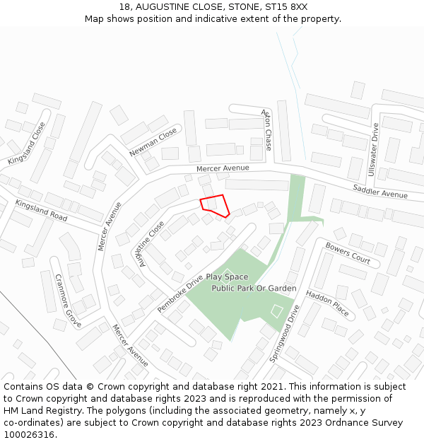 18, AUGUSTINE CLOSE, STONE, ST15 8XX: Location map and indicative extent of plot