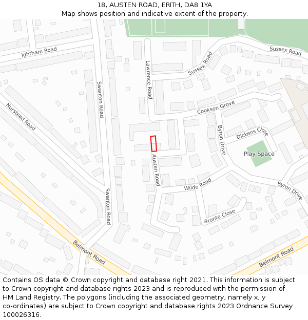 18, AUSTEN ROAD, ERITH, DA8 1YA: Location map and indicative extent of plot
