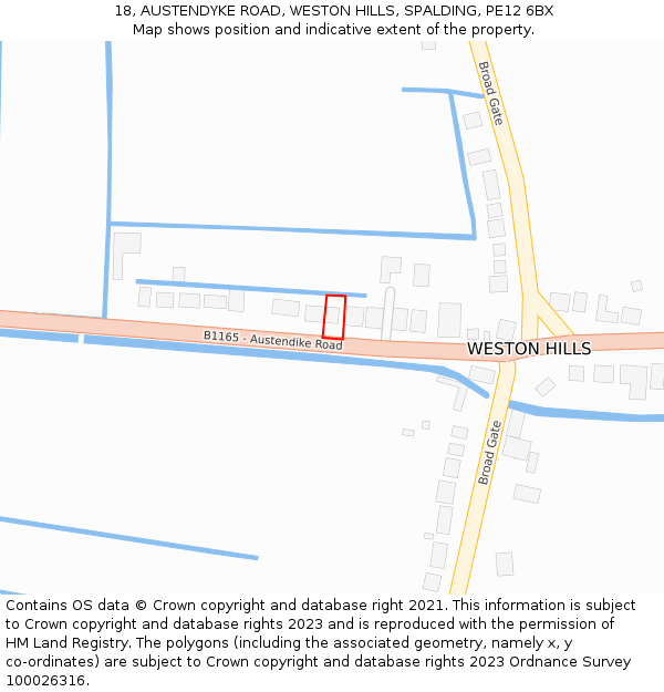 18, AUSTENDYKE ROAD, WESTON HILLS, SPALDING, PE12 6BX: Location map and indicative extent of plot