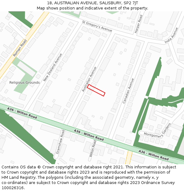 18, AUSTRALIAN AVENUE, SALISBURY, SP2 7JT: Location map and indicative extent of plot