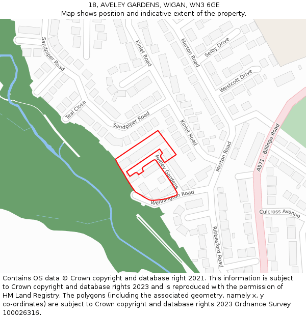 18, AVELEY GARDENS, WIGAN, WN3 6GE: Location map and indicative extent of plot