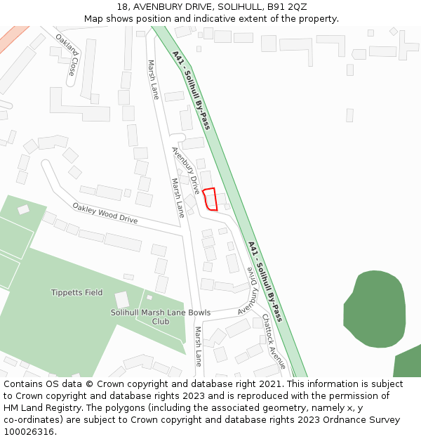 18, AVENBURY DRIVE, SOLIHULL, B91 2QZ: Location map and indicative extent of plot