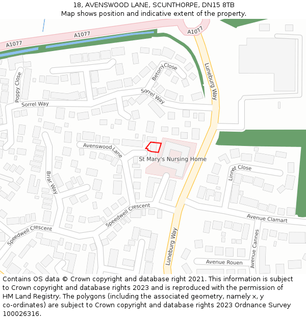 18, AVENSWOOD LANE, SCUNTHORPE, DN15 8TB: Location map and indicative extent of plot