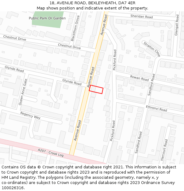 18, AVENUE ROAD, BEXLEYHEATH, DA7 4ER: Location map and indicative extent of plot