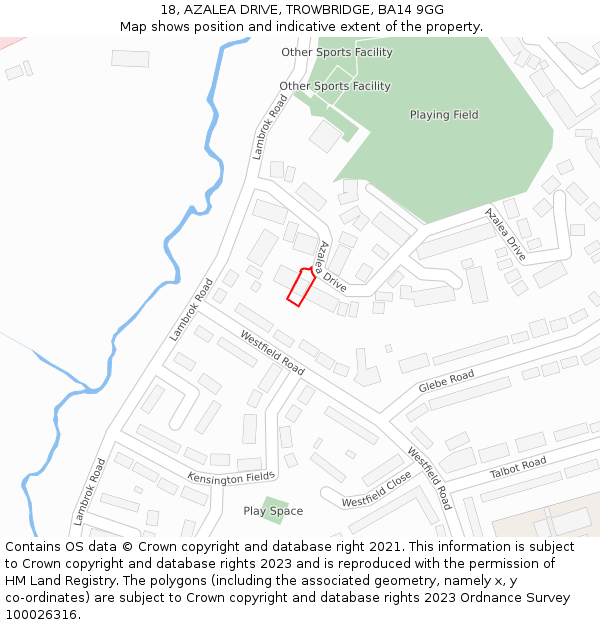 18, AZALEA DRIVE, TROWBRIDGE, BA14 9GG: Location map and indicative extent of plot