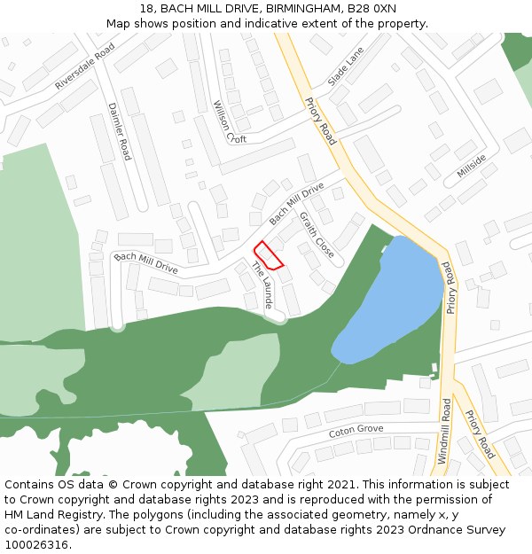 18, BACH MILL DRIVE, BIRMINGHAM, B28 0XN: Location map and indicative extent of plot