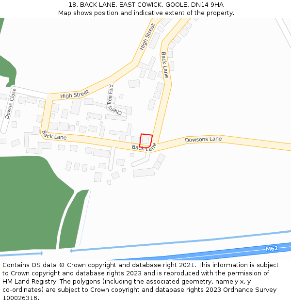 18, BACK LANE, EAST COWICK, GOOLE, DN14 9HA: Location map and indicative extent of plot