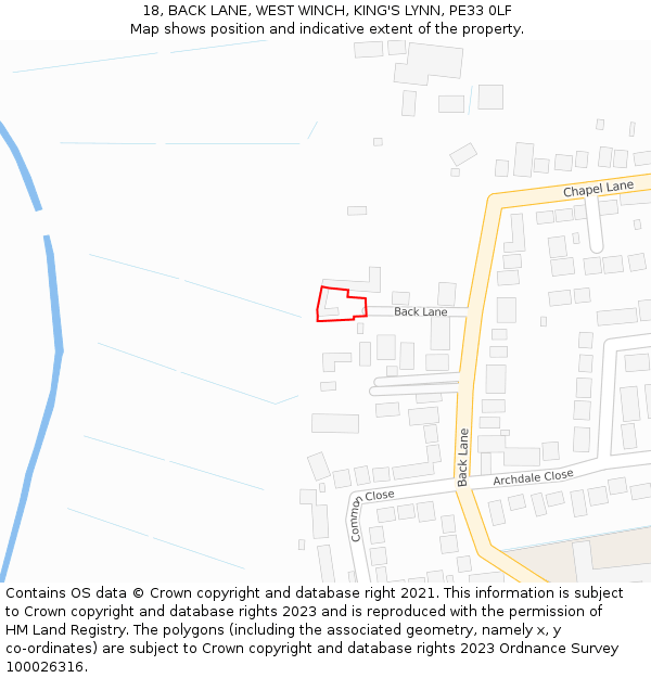 18, BACK LANE, WEST WINCH, KING'S LYNN, PE33 0LF: Location map and indicative extent of plot