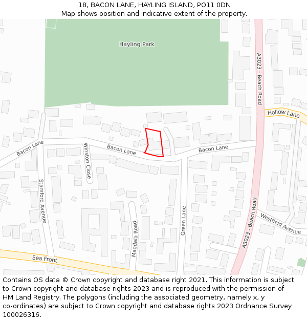 18, BACON LANE, HAYLING ISLAND, PO11 0DN: Location map and indicative extent of plot