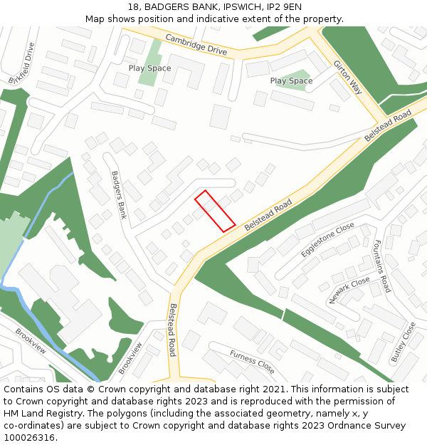 18, BADGERS BANK, IPSWICH, IP2 9EN: Location map and indicative extent of plot