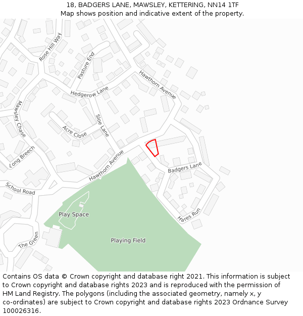 18, BADGERS LANE, MAWSLEY, KETTERING, NN14 1TF: Location map and indicative extent of plot