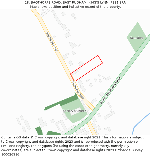 18, BAGTHORPE ROAD, EAST RUDHAM, KING'S LYNN, PE31 8RA: Location map and indicative extent of plot
