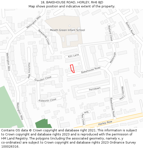 18, BAKEHOUSE ROAD, HORLEY, RH6 8JD: Location map and indicative extent of plot