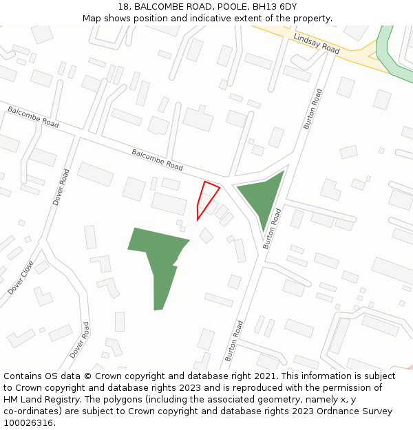 18, BALCOMBE ROAD, POOLE, BH13 6DY: Location map and indicative extent of plot