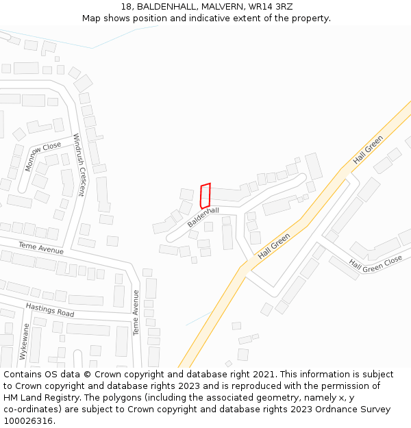 18, BALDENHALL, MALVERN, WR14 3RZ: Location map and indicative extent of plot