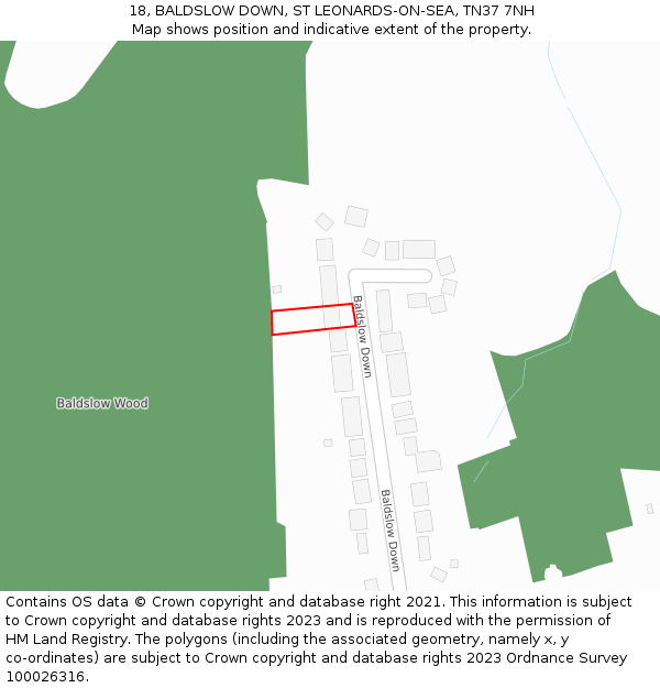 18, BALDSLOW DOWN, ST LEONARDS-ON-SEA, TN37 7NH: Location map and indicative extent of plot