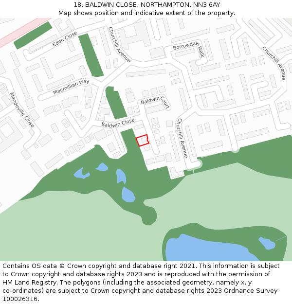 18, BALDWIN CLOSE, NORTHAMPTON, NN3 6AY: Location map and indicative extent of plot